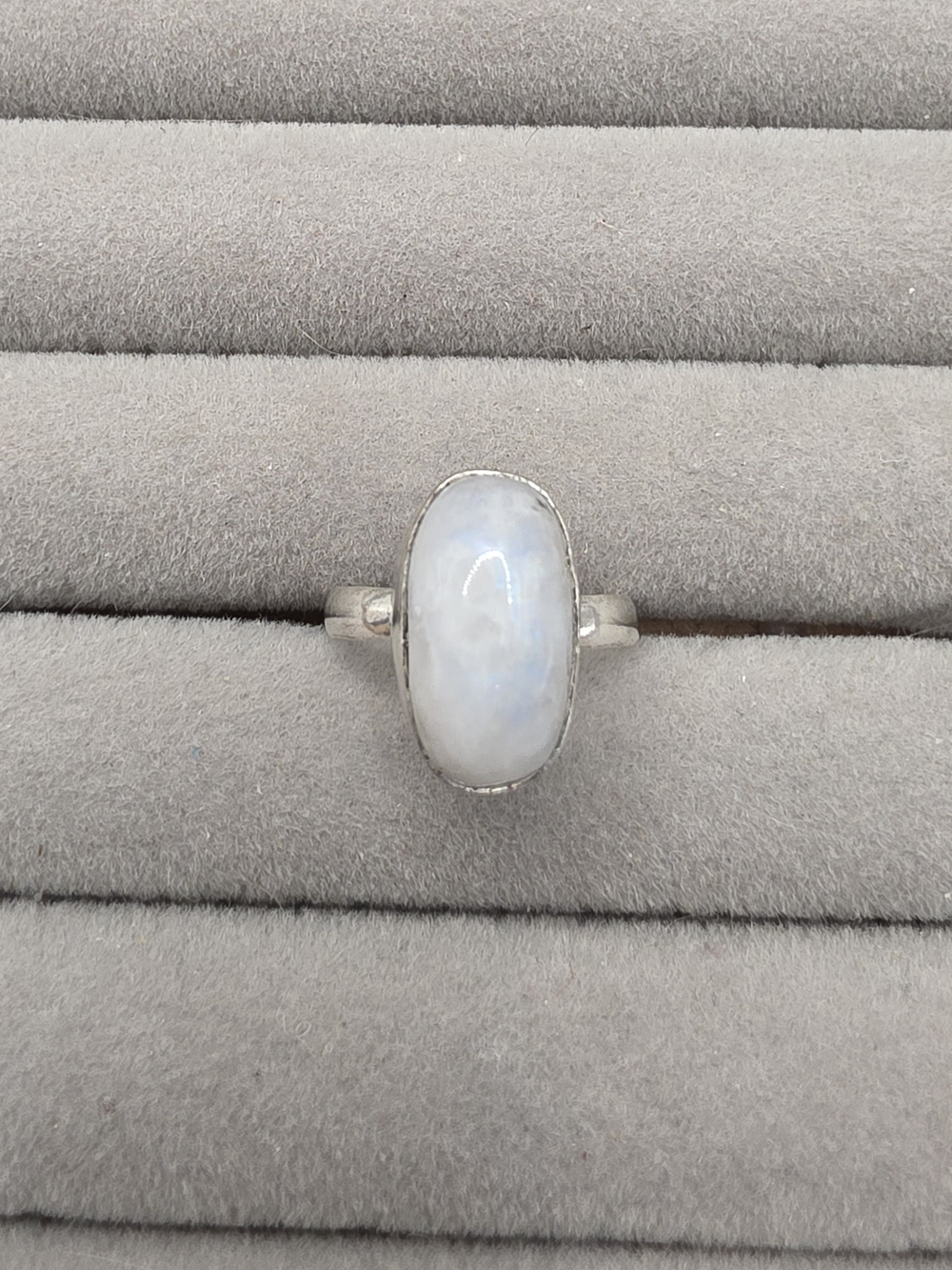 Silver Plated Moonstone Oval Ring Size 7 - White Moonstone